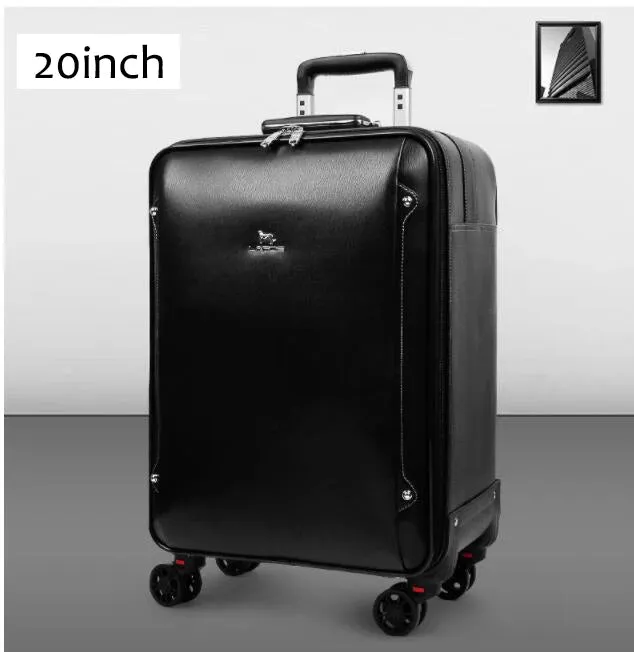 Men's Genuine Leather Travelling Hand Luggage Spinner Wheel Trolley Bag