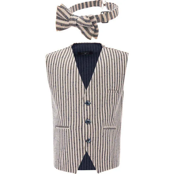 Moustache Striped Vest & Bowtie, Beige