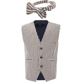 Moustache Striped Vest & Bowtie, Beige