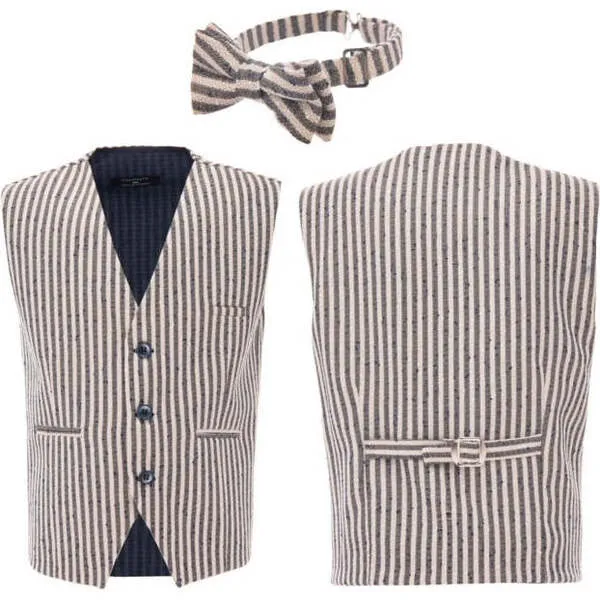 Moustache Striped Vest & Bowtie, Beige