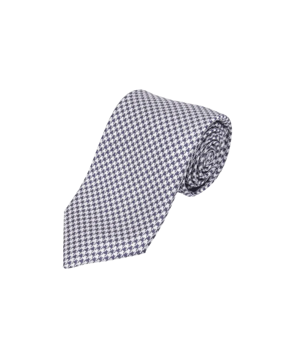 Navy Blue Houndstooth Silk Necktie | He Spoke Style