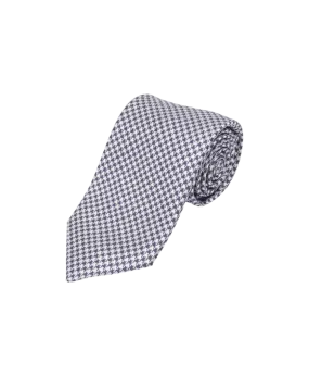 Navy Blue Houndstooth Silk Necktie | He Spoke Style