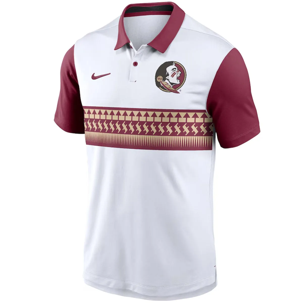 Nike Men's Seminole Logo/Tribal Pattern Vapor Polo - White/Garnet