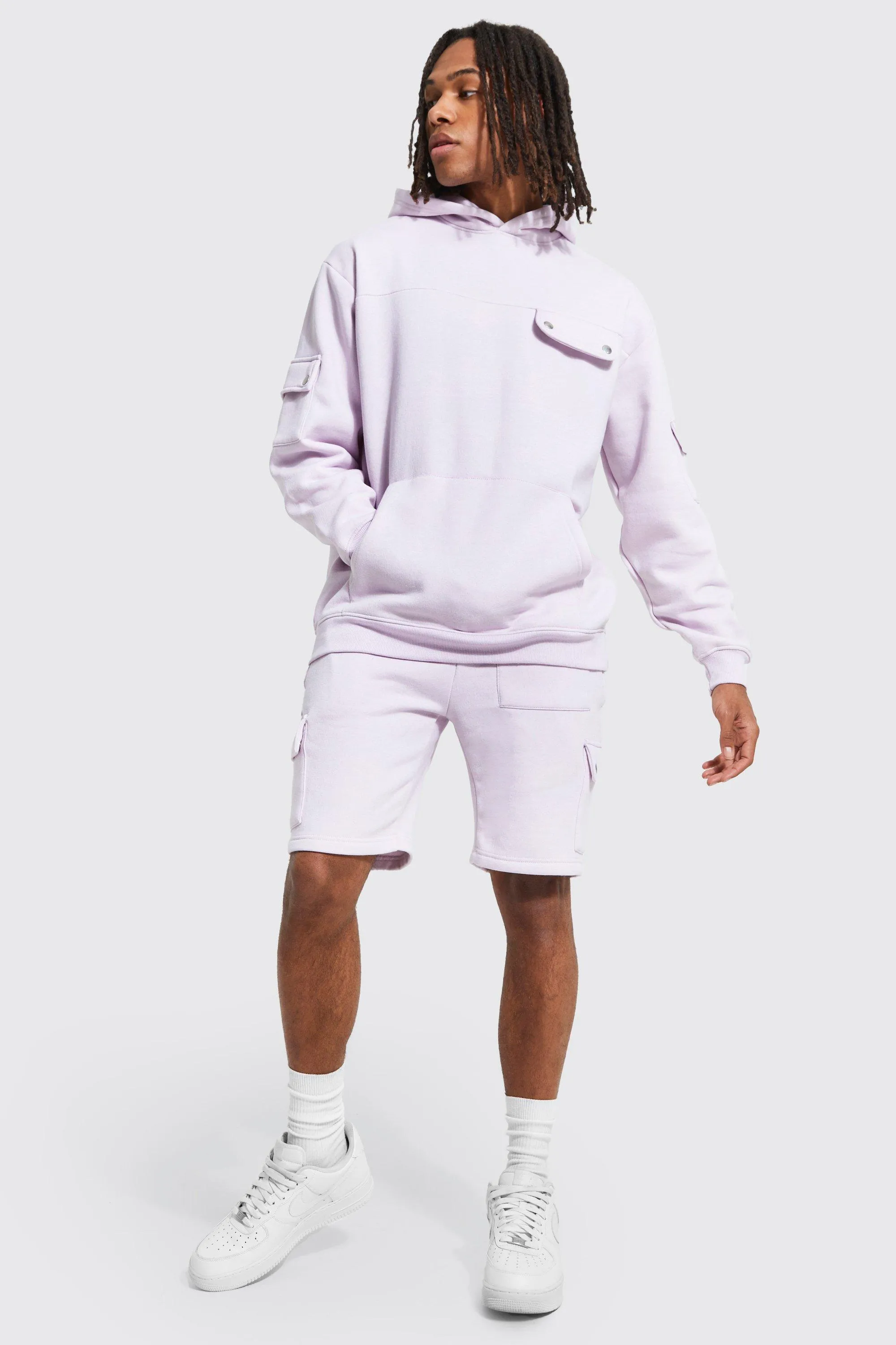 Oversized Cargo Hooded Short Tracksuit | boohooMAN UK