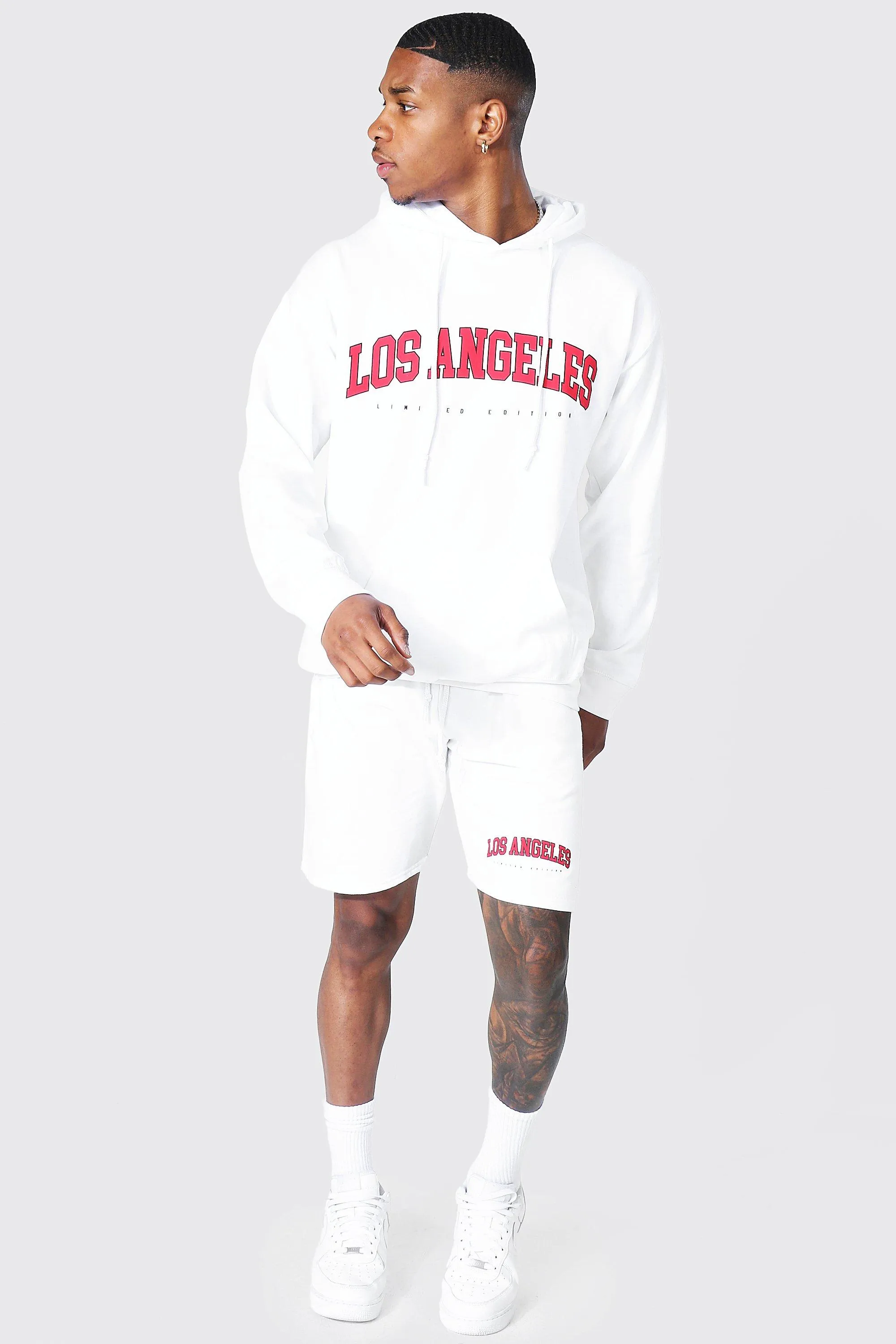 Oversized Los Angeles Varsity Short Tracksuit | boohooMAN UK