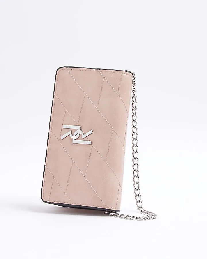 Pink Quilted Chain Cross Body Bag