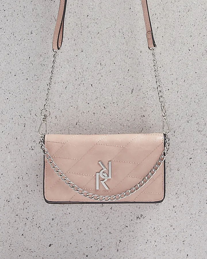 Pink Quilted Chain Cross Body Bag