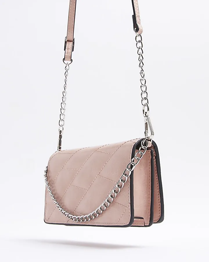 Pink Quilted Chain Cross Body Bag