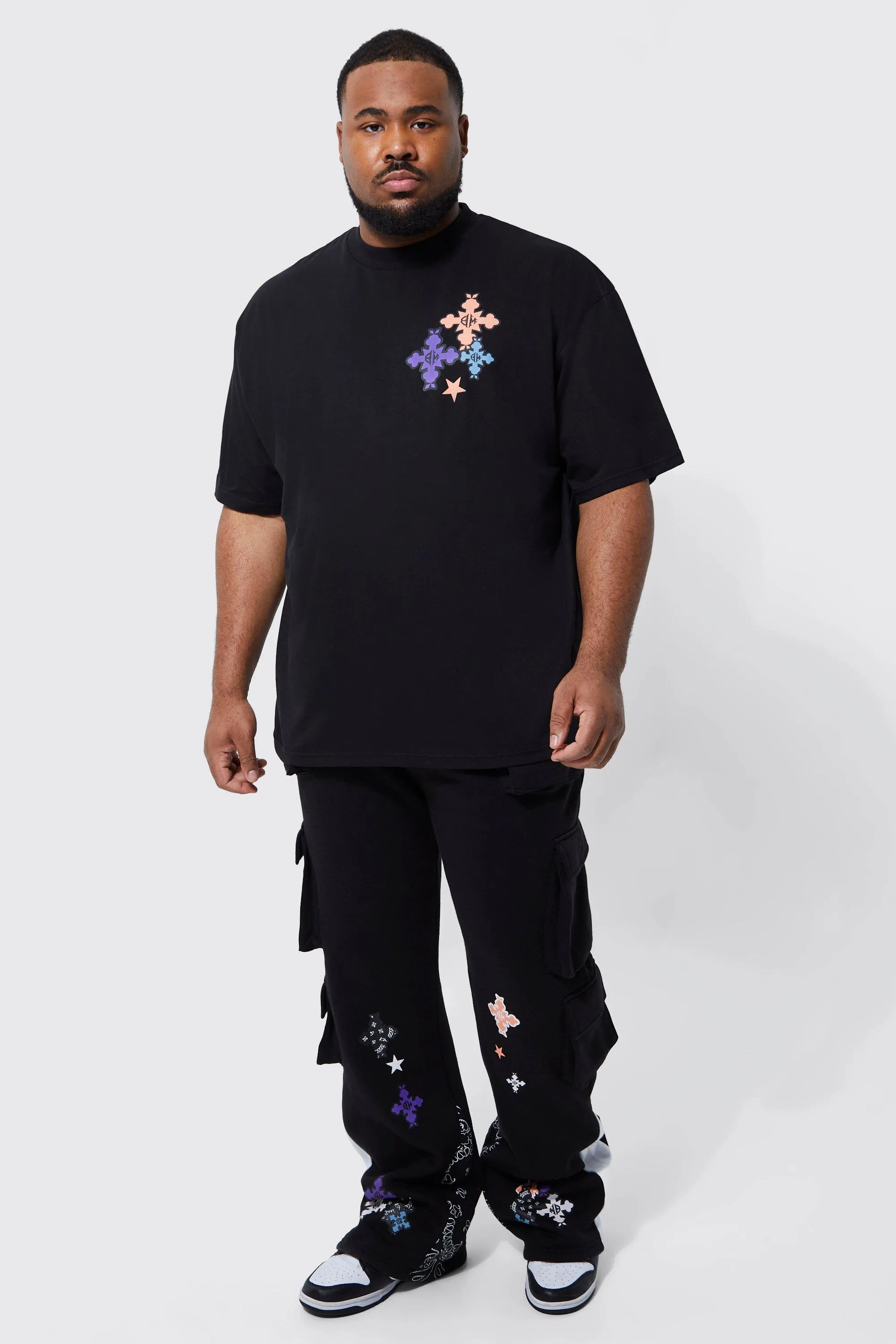 Plus Cross Graphic Gusset T-shirt Tracksuit | boohooMAN UK