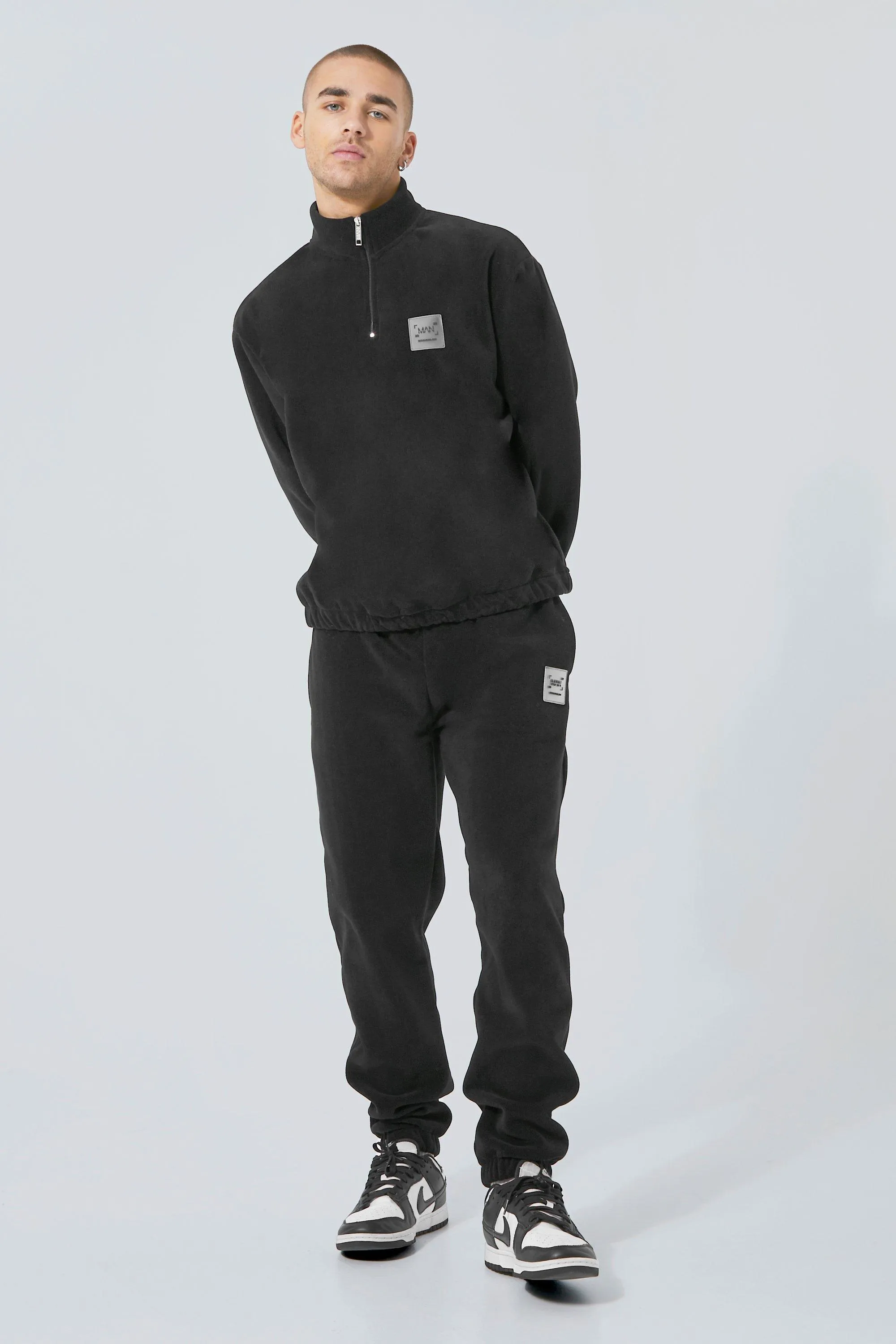 Polar Fleece Funnel And Jogger Tracksuit | boohooMAN UK