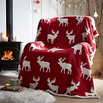 Portfolio Home Fleece Moose Throw - Red | Kaleidoscope