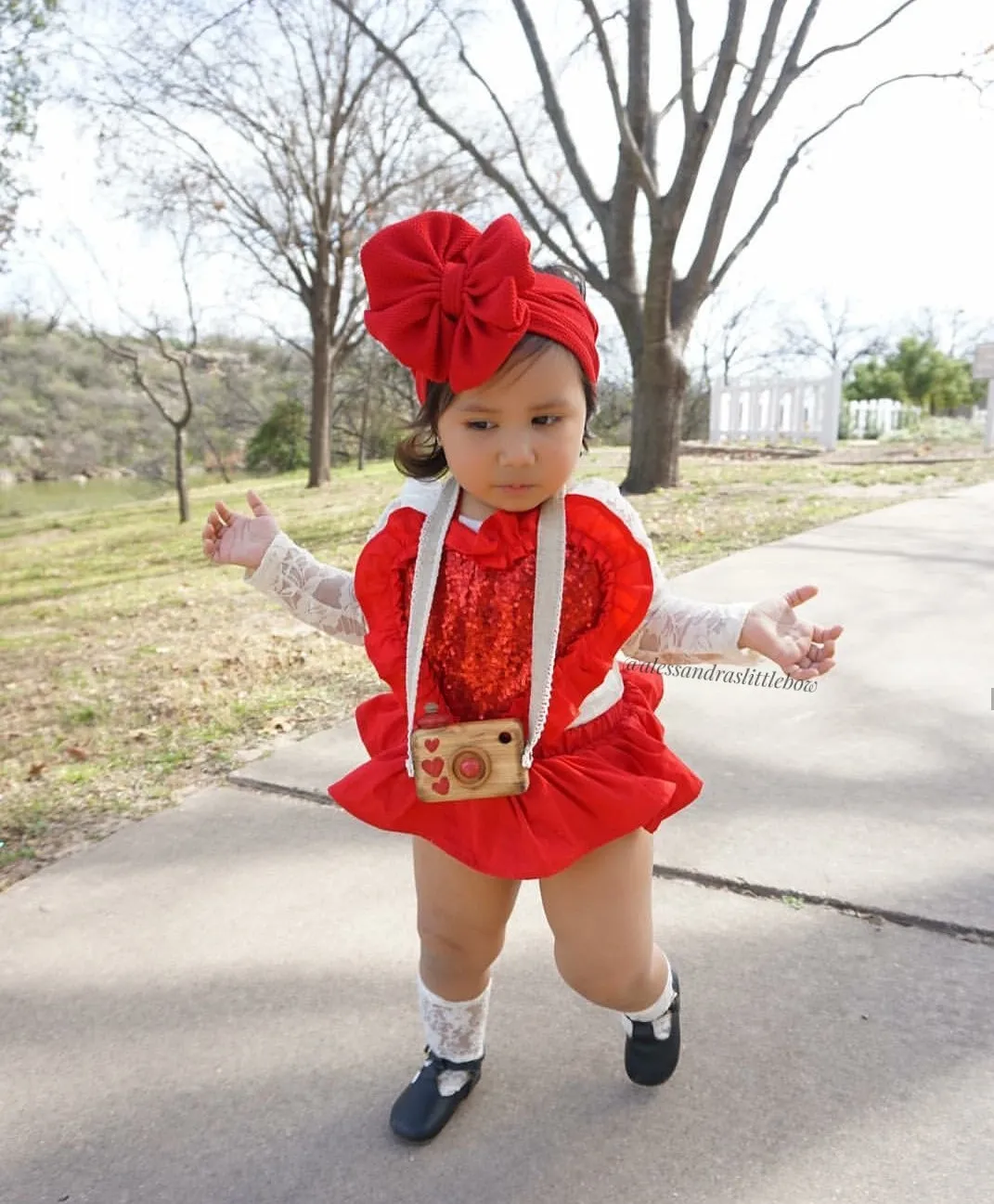 Red heart Ruffle Romper