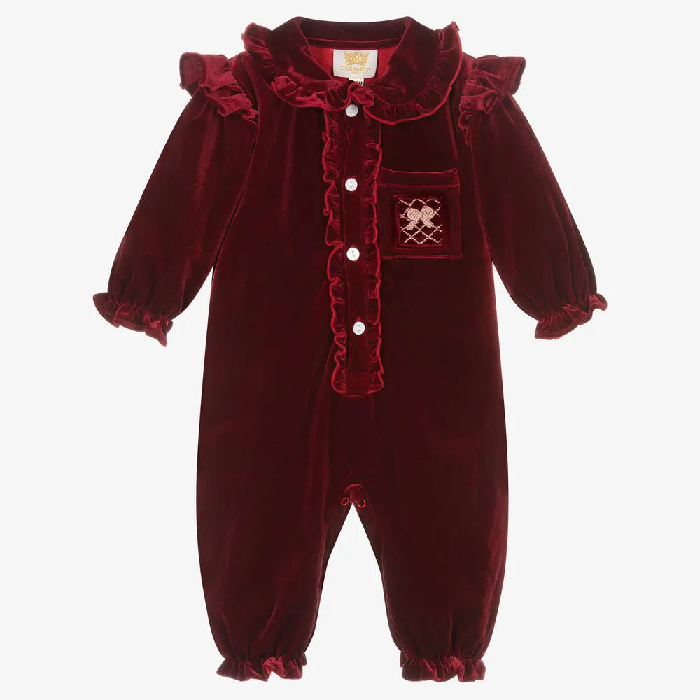 Red Velour Baby Romper