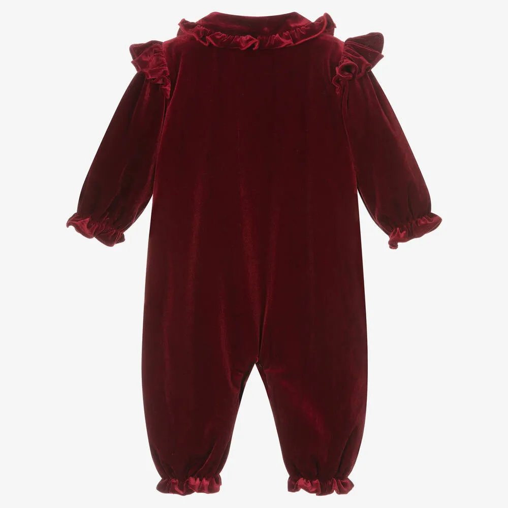 Red Velour Baby Romper