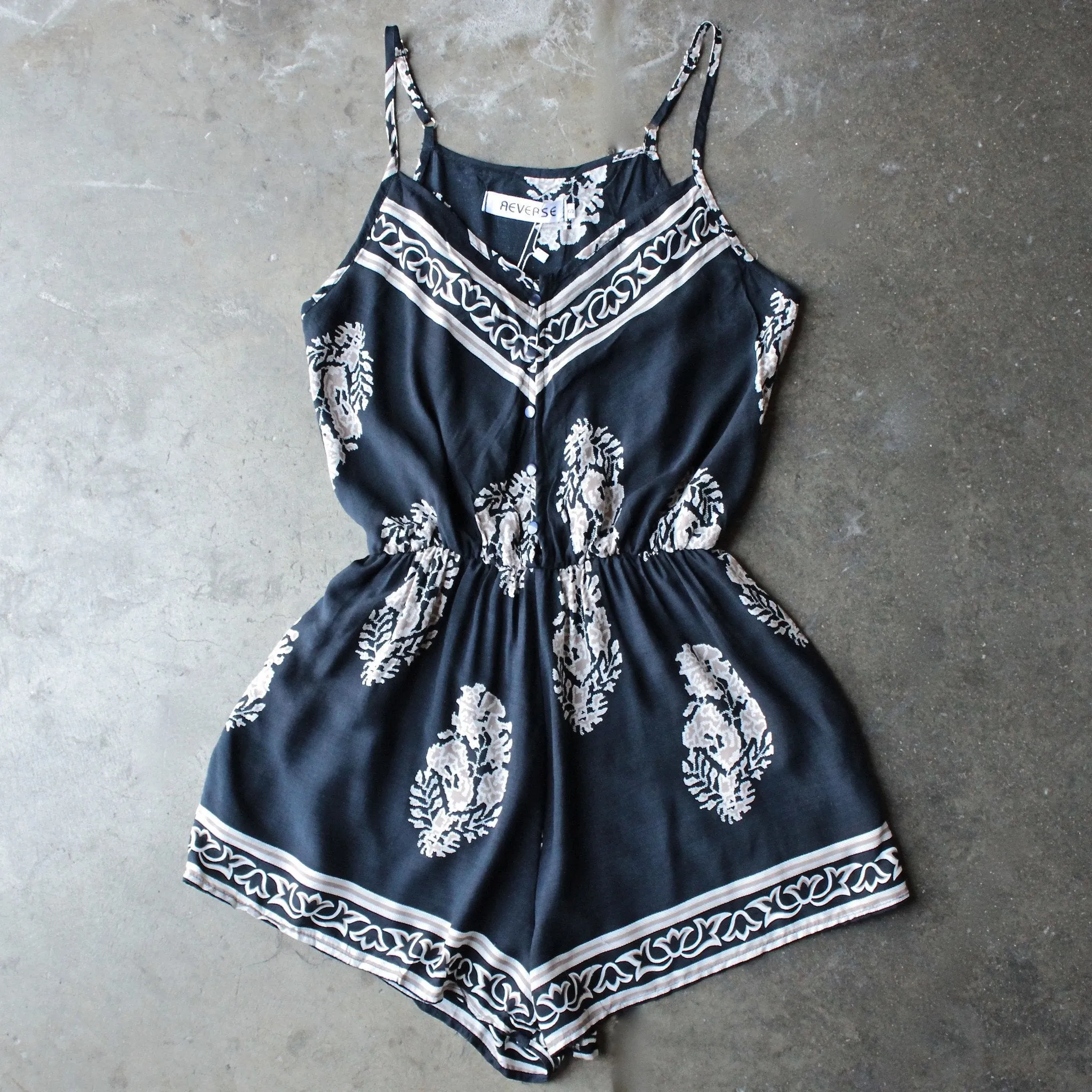 Reverse - Free Fall Boho Print Navy + Cream Romper