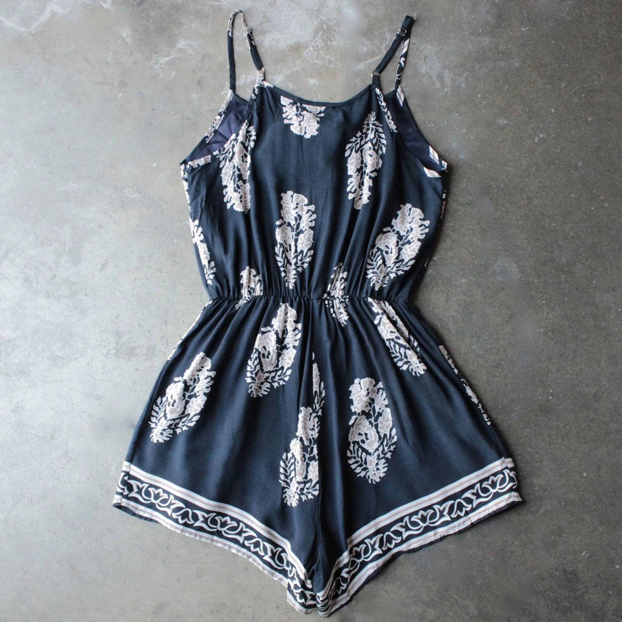 Reverse - Free Fall Boho Print Navy + Cream Romper