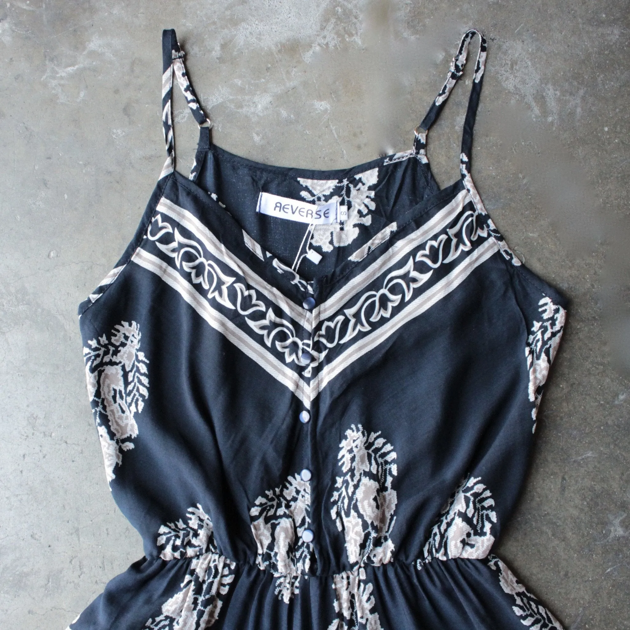 Reverse - Free Fall Boho Print Navy + Cream Romper