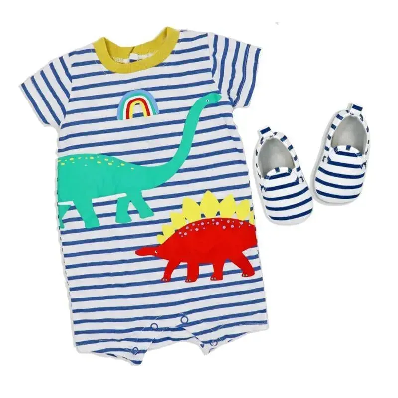 Rose Textiles - 2Pk Baby Boy Romper & Shoe Set, Dinosaur