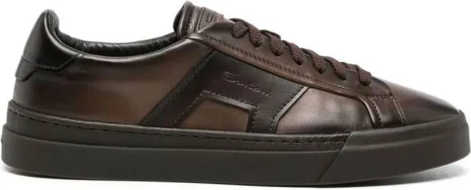 Santoni logo-debossed leather sneakers Brown