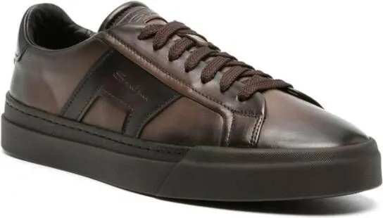 Santoni logo-debossed leather sneakers Brown