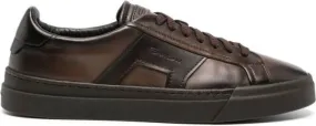 Santoni logo-debossed leather sneakers Brown