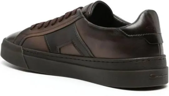 Santoni logo-debossed leather sneakers Brown