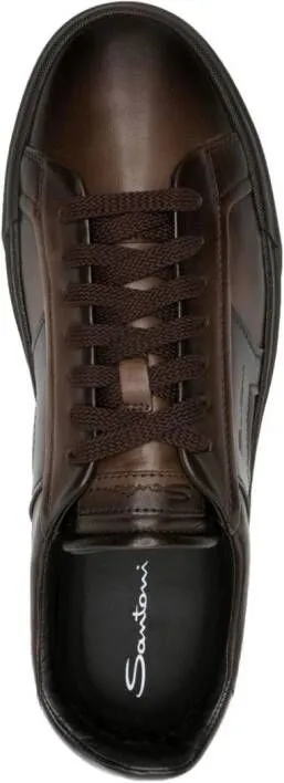 Santoni logo-debossed leather sneakers Brown