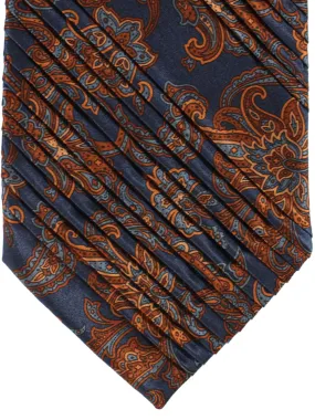 Stefano Ricci Pleated Silk Necktie Dark Blue Gray Brown Ornamental