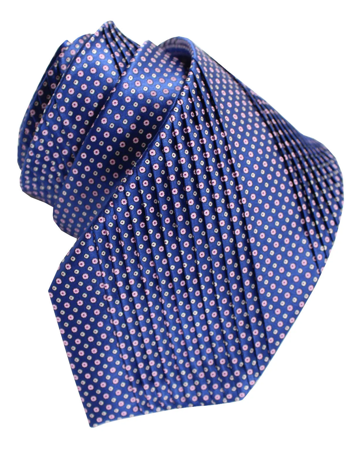 Stefano Ricci Tie Royal Blue Pink Floral - Pleated Silk Necktie