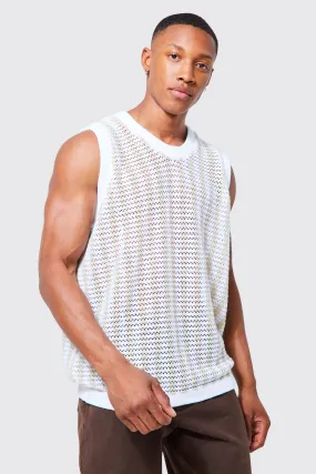 Striped Oversized Crochet Vest | boohooMAN UK