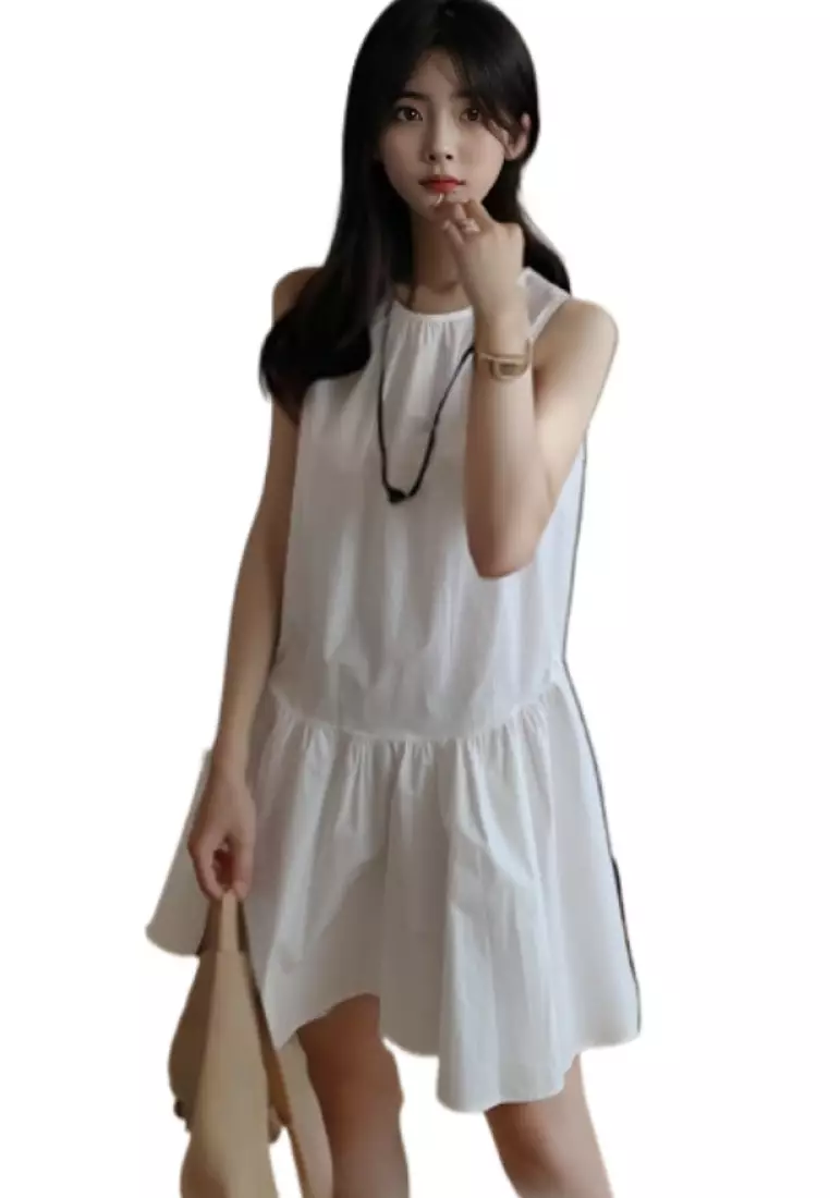 Sunnydaysweety French style simple round neck vest dress K061302W