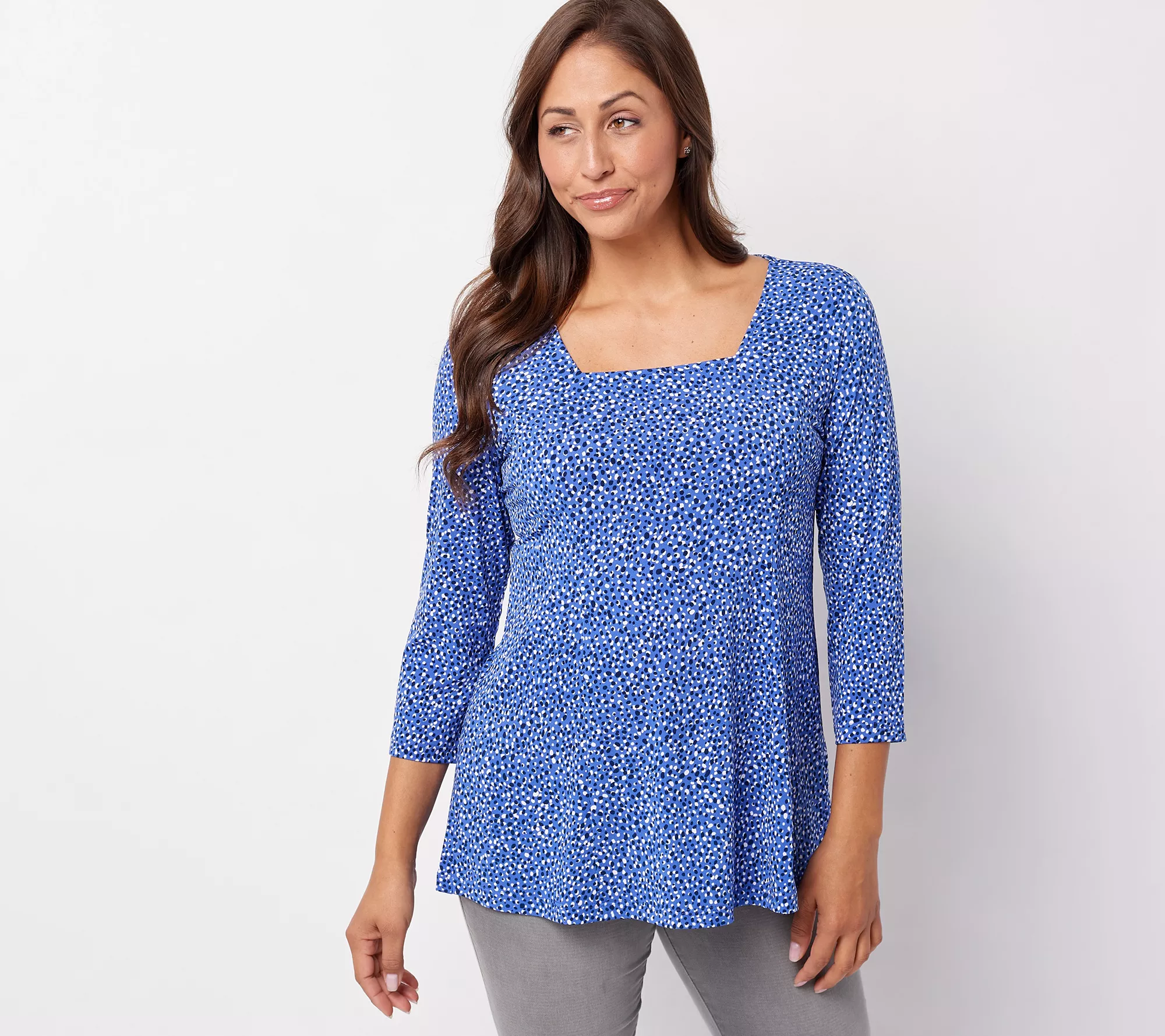 Susan Graver Petite Printed Liquid Knit Fit & Flare Tunic