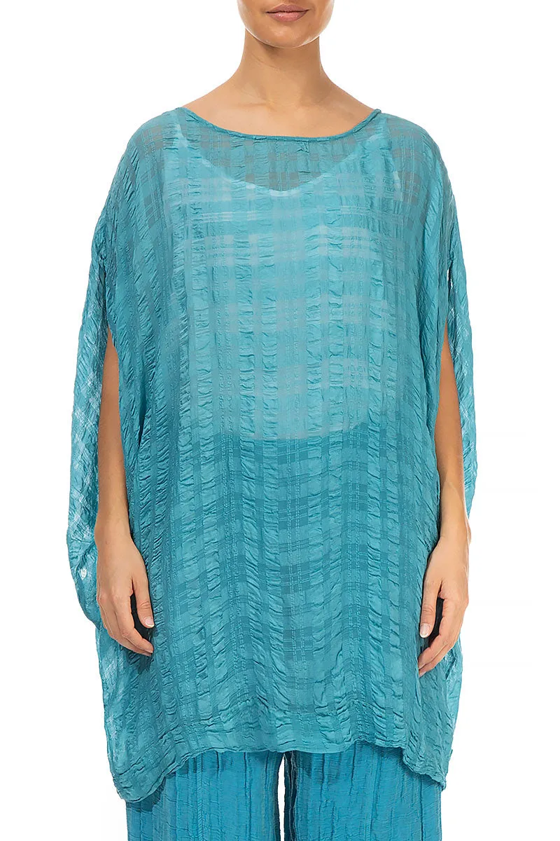 Textured Turquoise Kaftan Silk Tunic