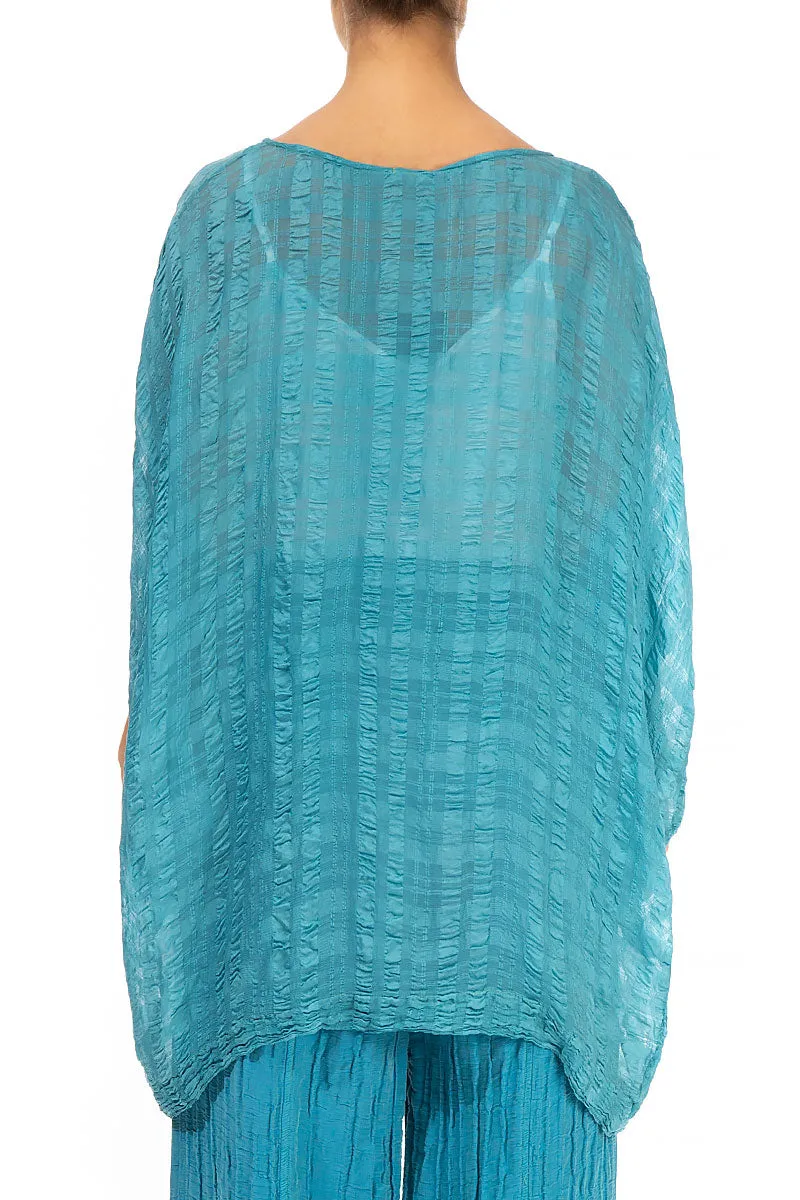 Textured Turquoise Kaftan Silk Tunic