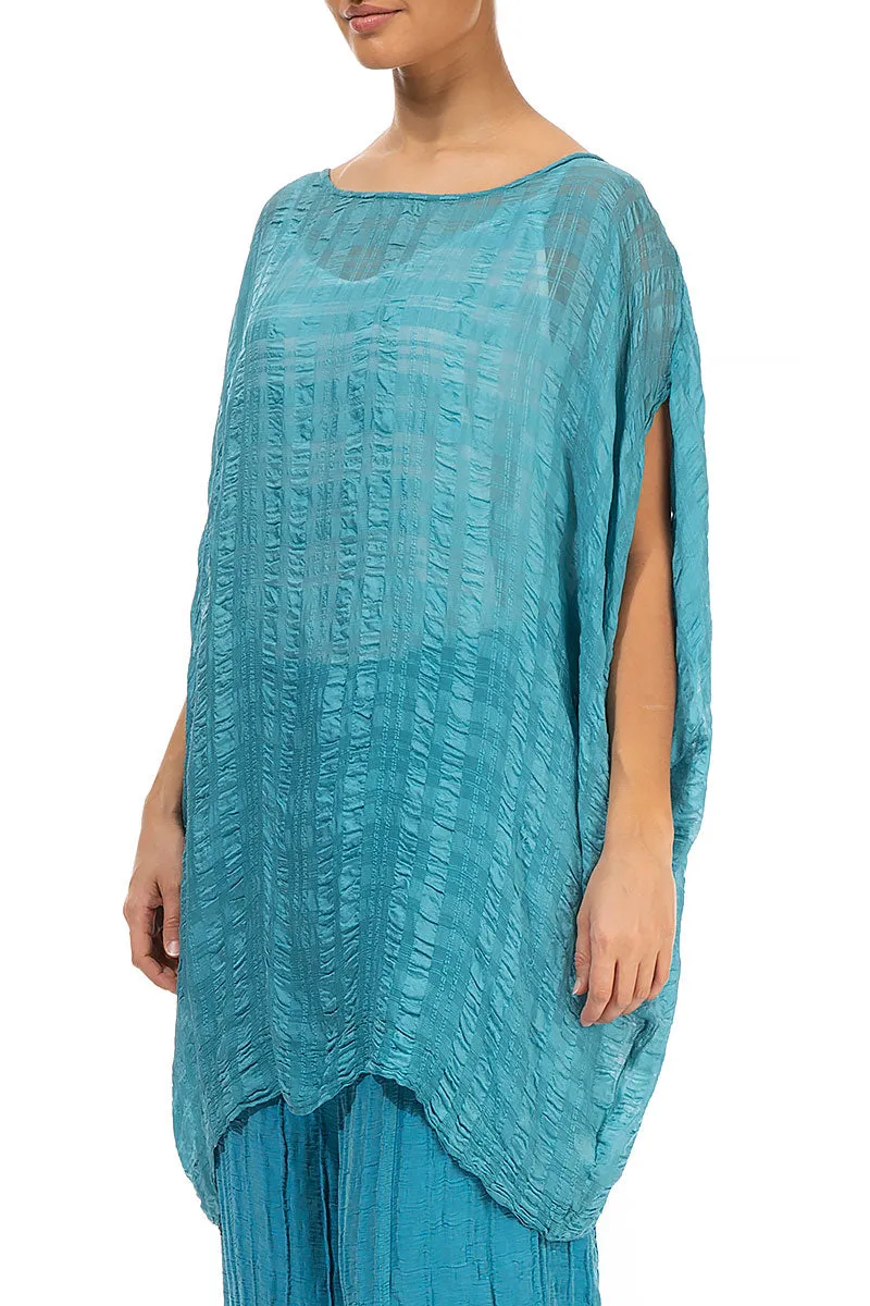 Textured Turquoise Kaftan Silk Tunic