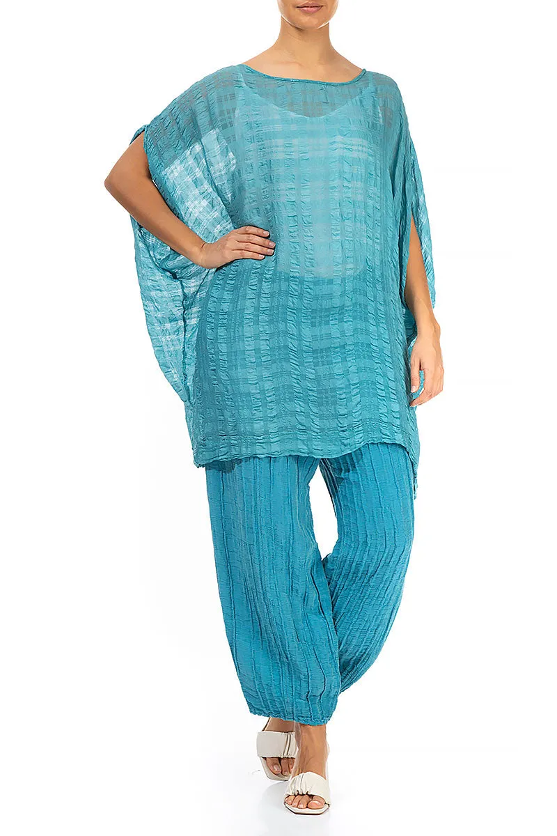 Textured Turquoise Kaftan Silk Tunic