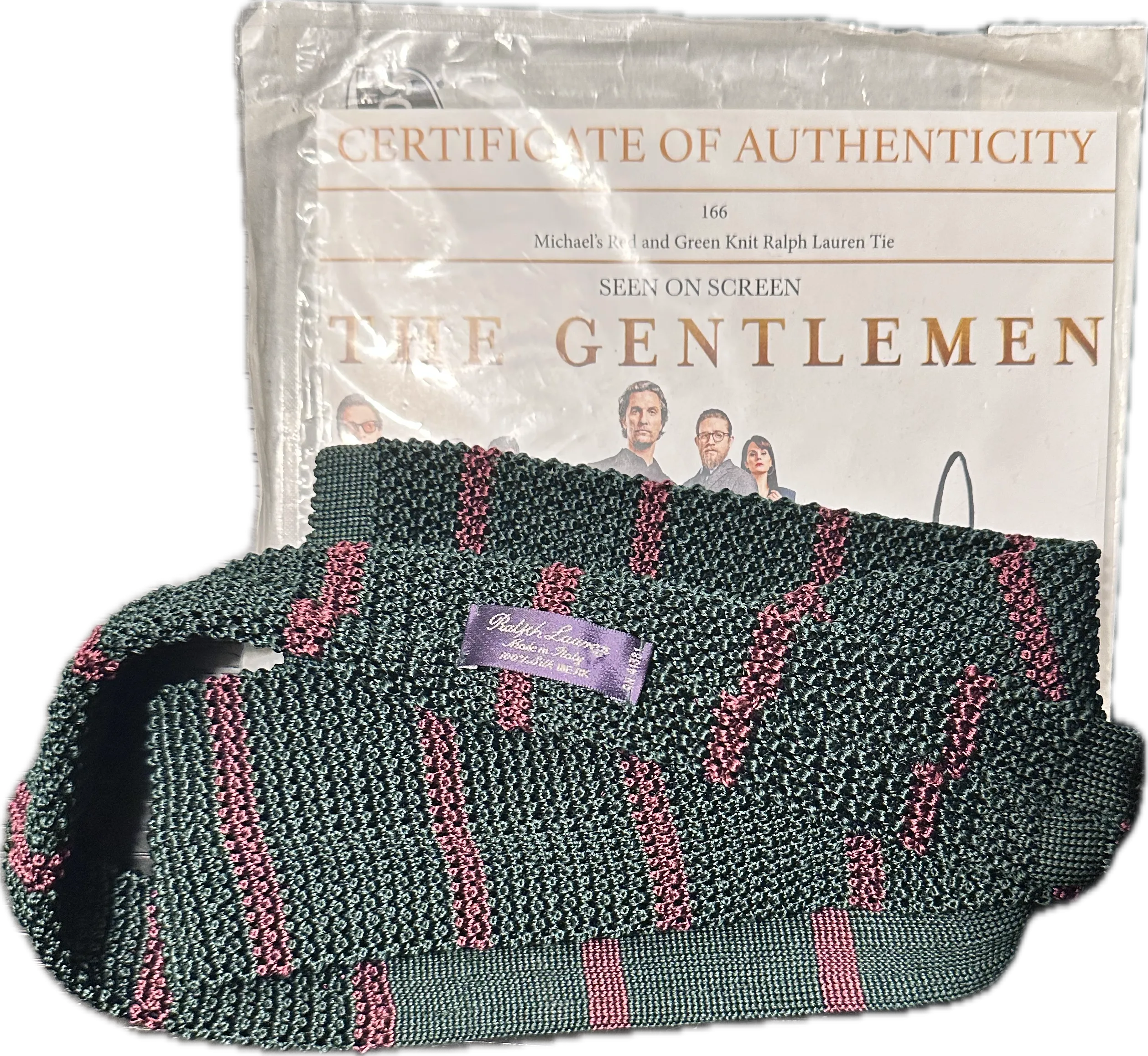 THE GENTLEMEN MOVIE: Michael's RALPH LAUREN POLO Knit Red and Green Stripe necktie