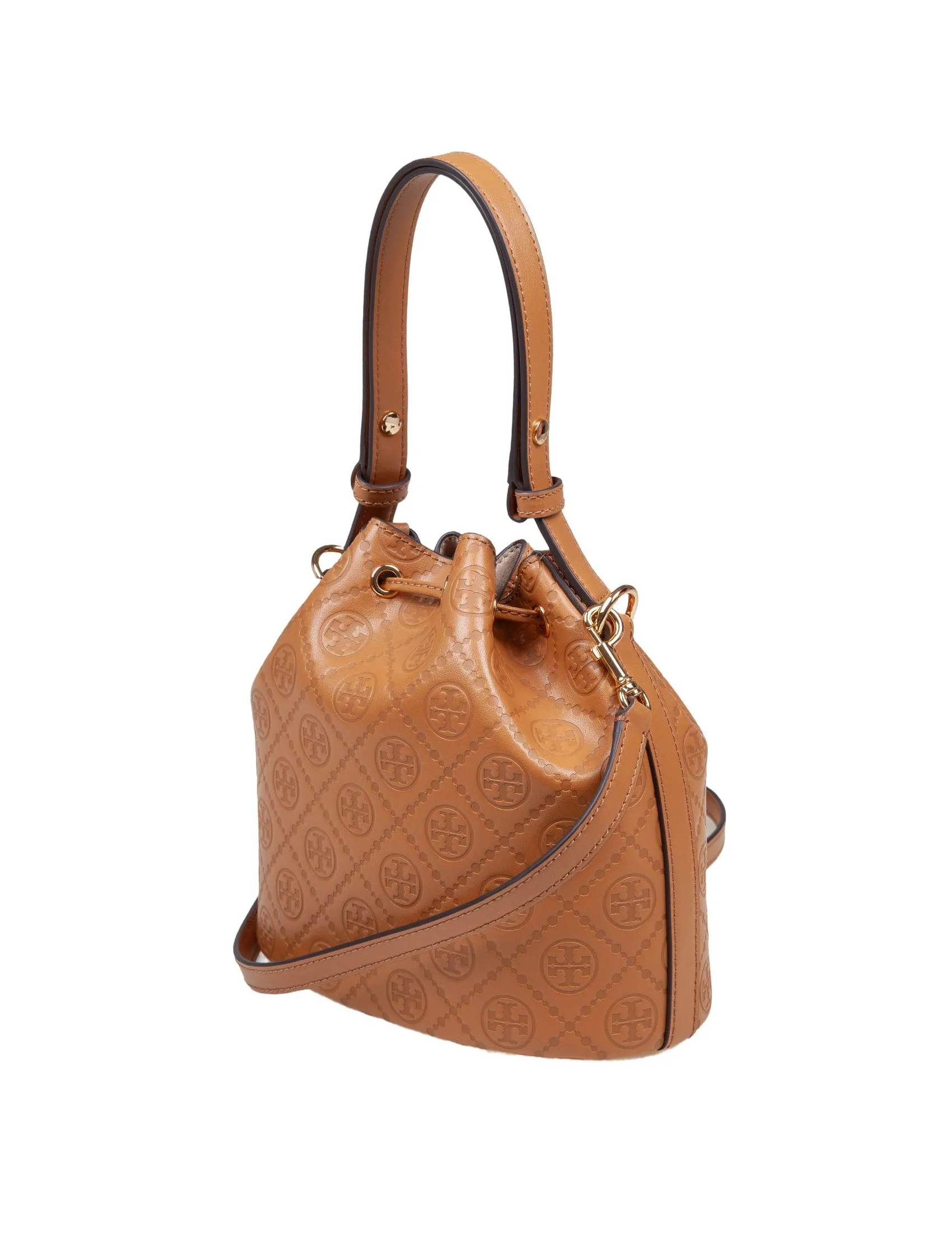 TORY BURCH MONOGRAM LEATHER BUCKET BAG LEATHER COLOR