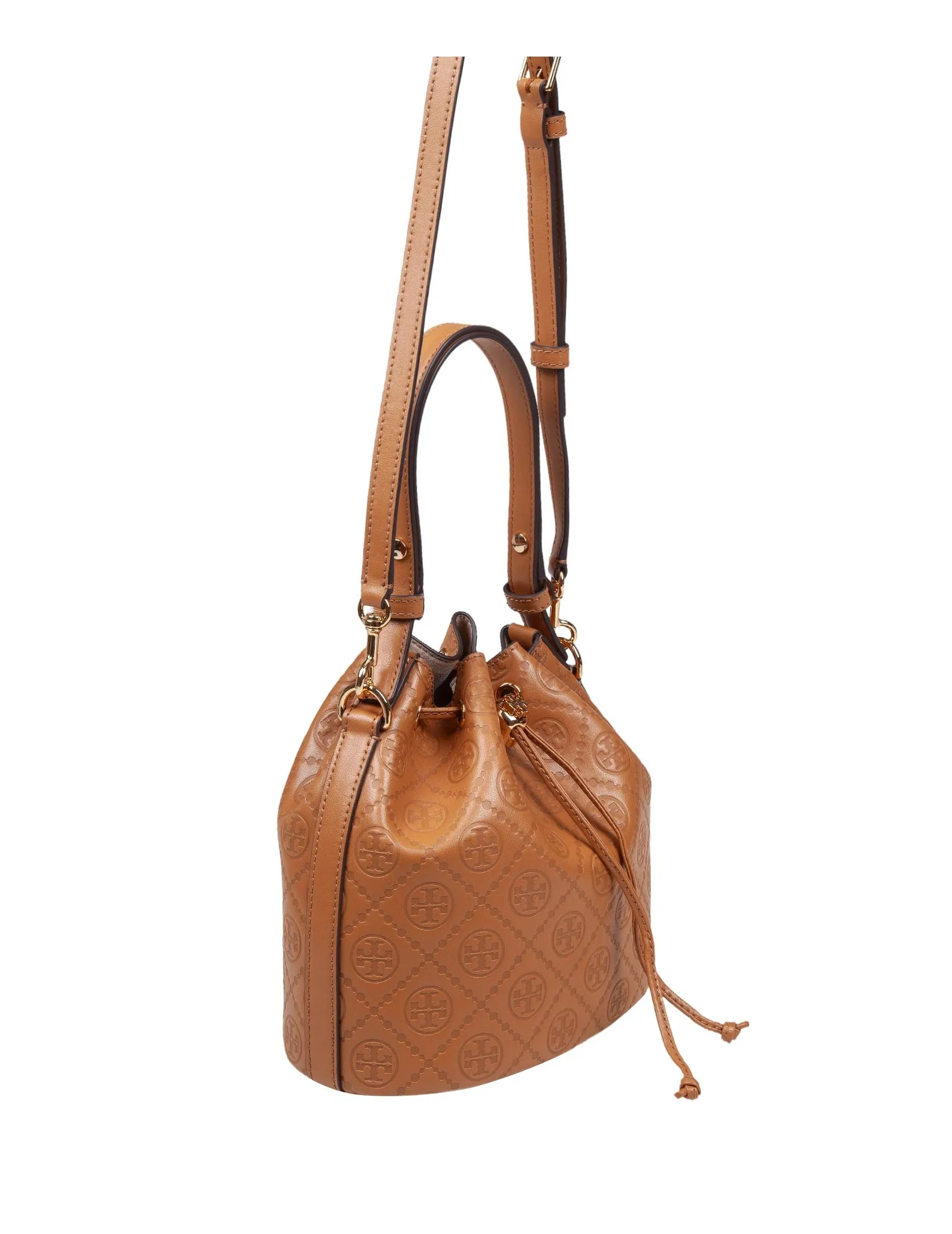 TORY BURCH MONOGRAM LEATHER BUCKET BAG LEATHER COLOR