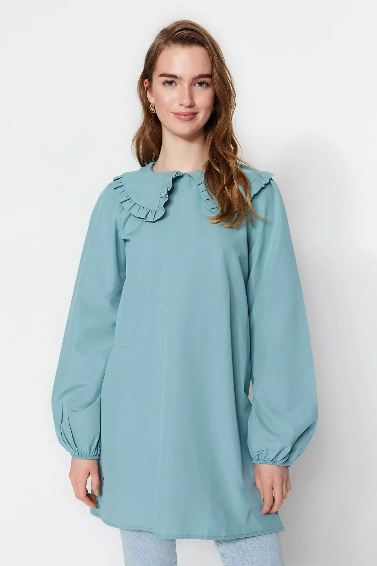 Trendyol MODEST Babydoll Collar Slit Tunic Top