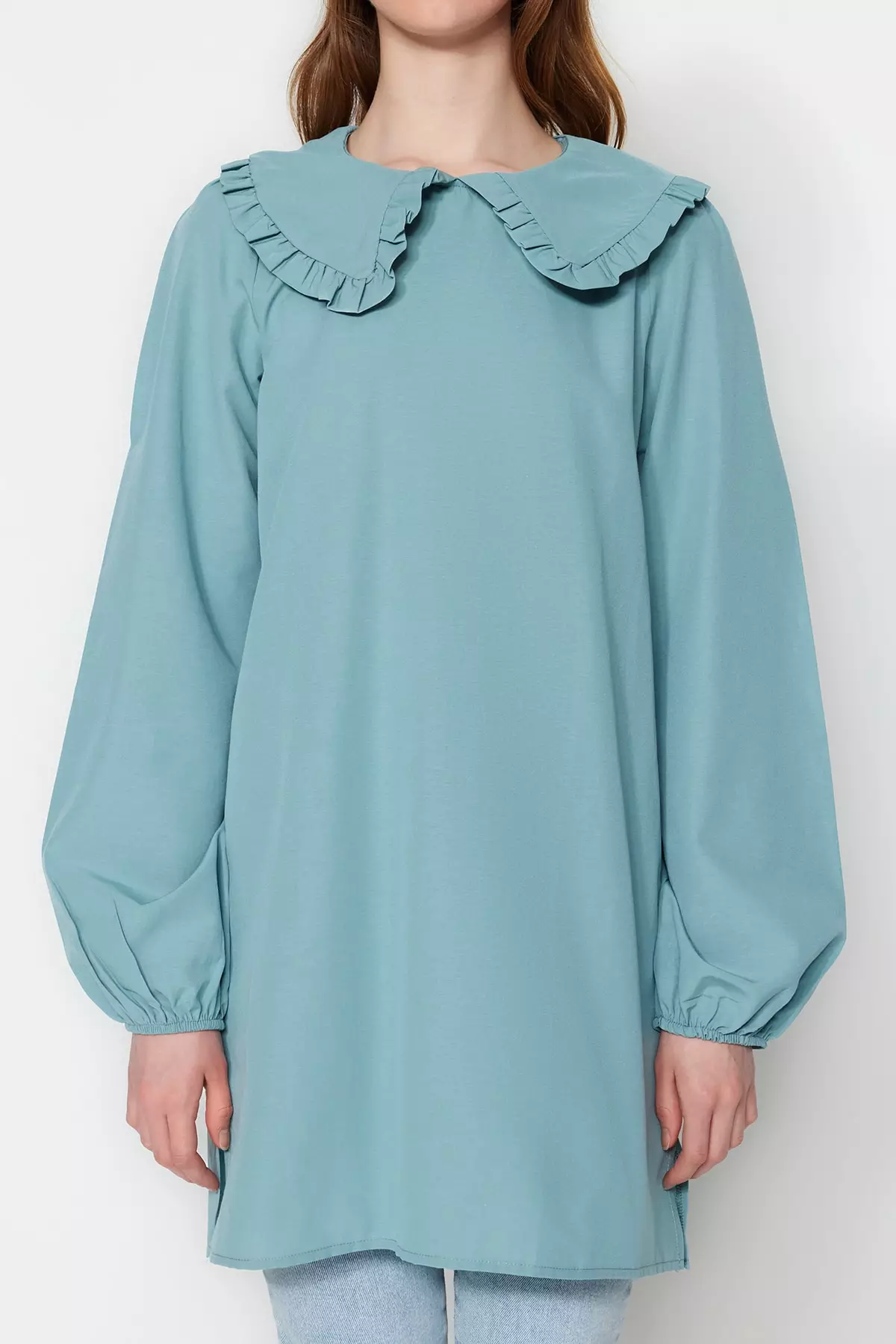 Trendyol MODEST Babydoll Collar Slit Tunic Top