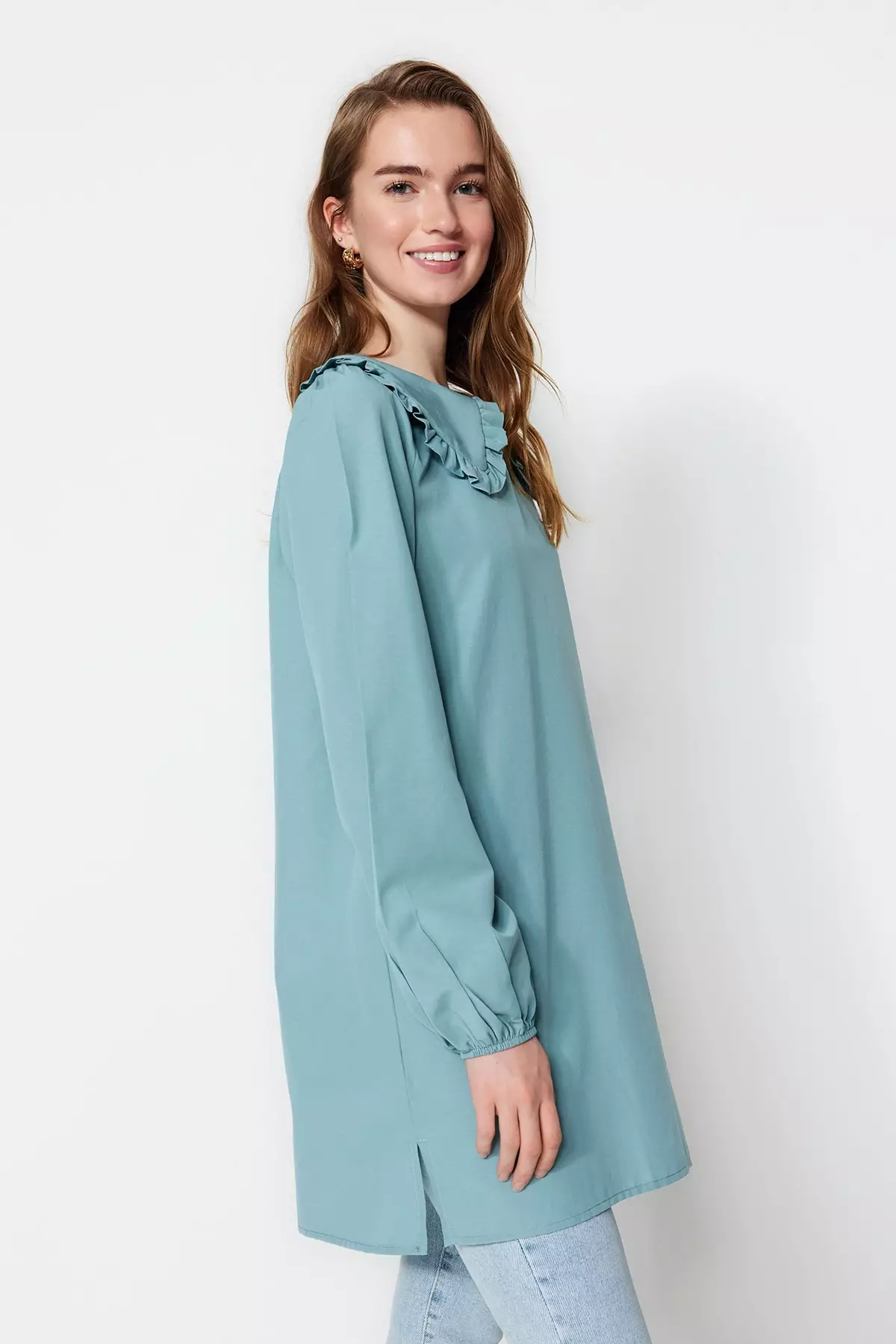 Trendyol MODEST Babydoll Collar Slit Tunic Top