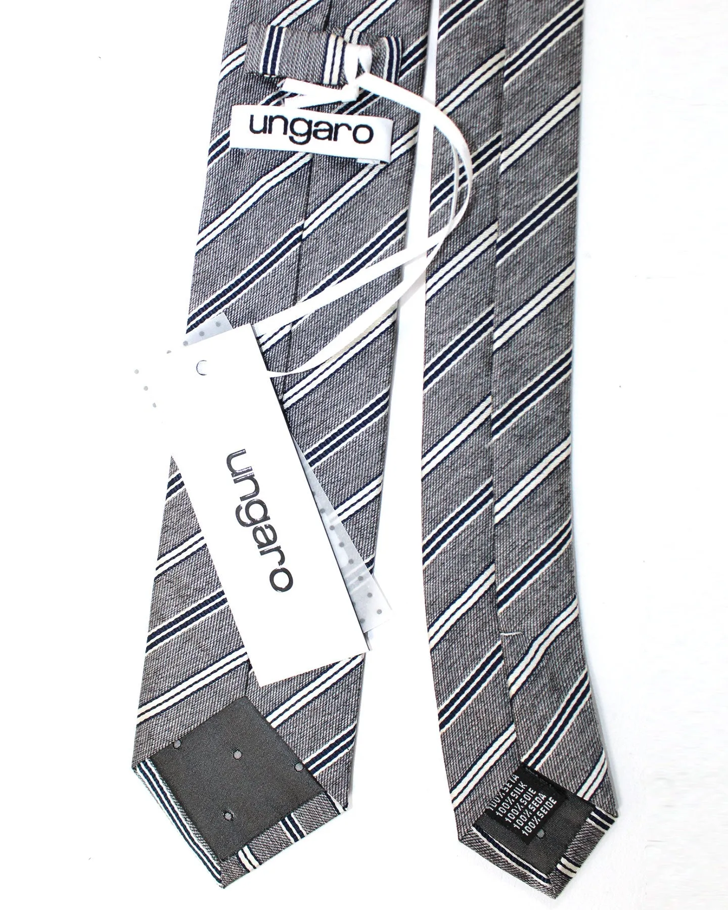 Ungaro Silk Tie Gray Stripes - Skinny Necktie SALE