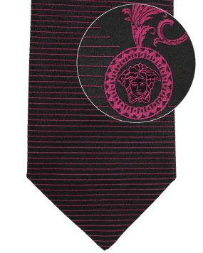 Versace Tie Black Magenta Horizontal Stripes Baroque - Narrow Necktie