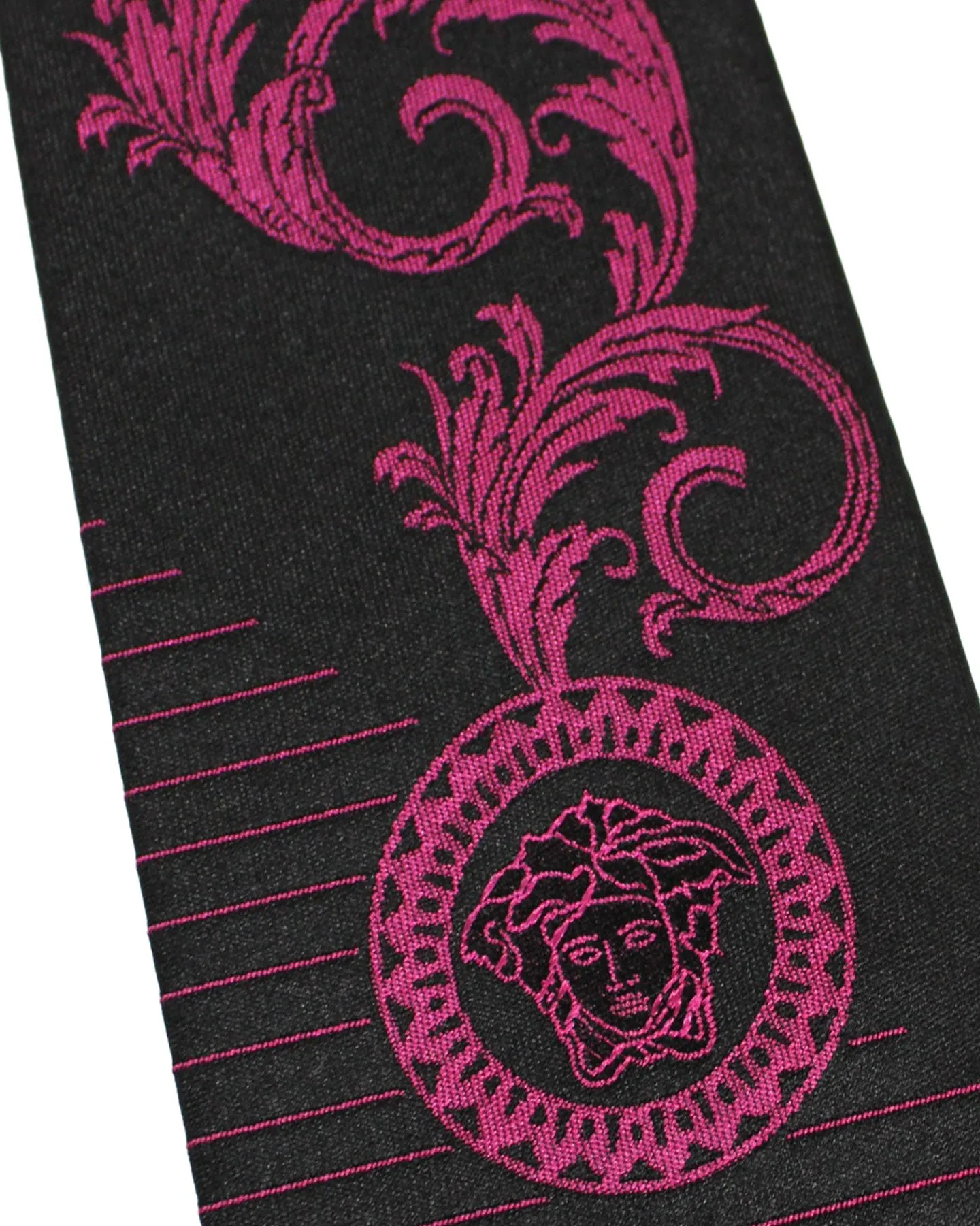 Versace Tie Black Magenta Horizontal Stripes Baroque - Narrow Necktie