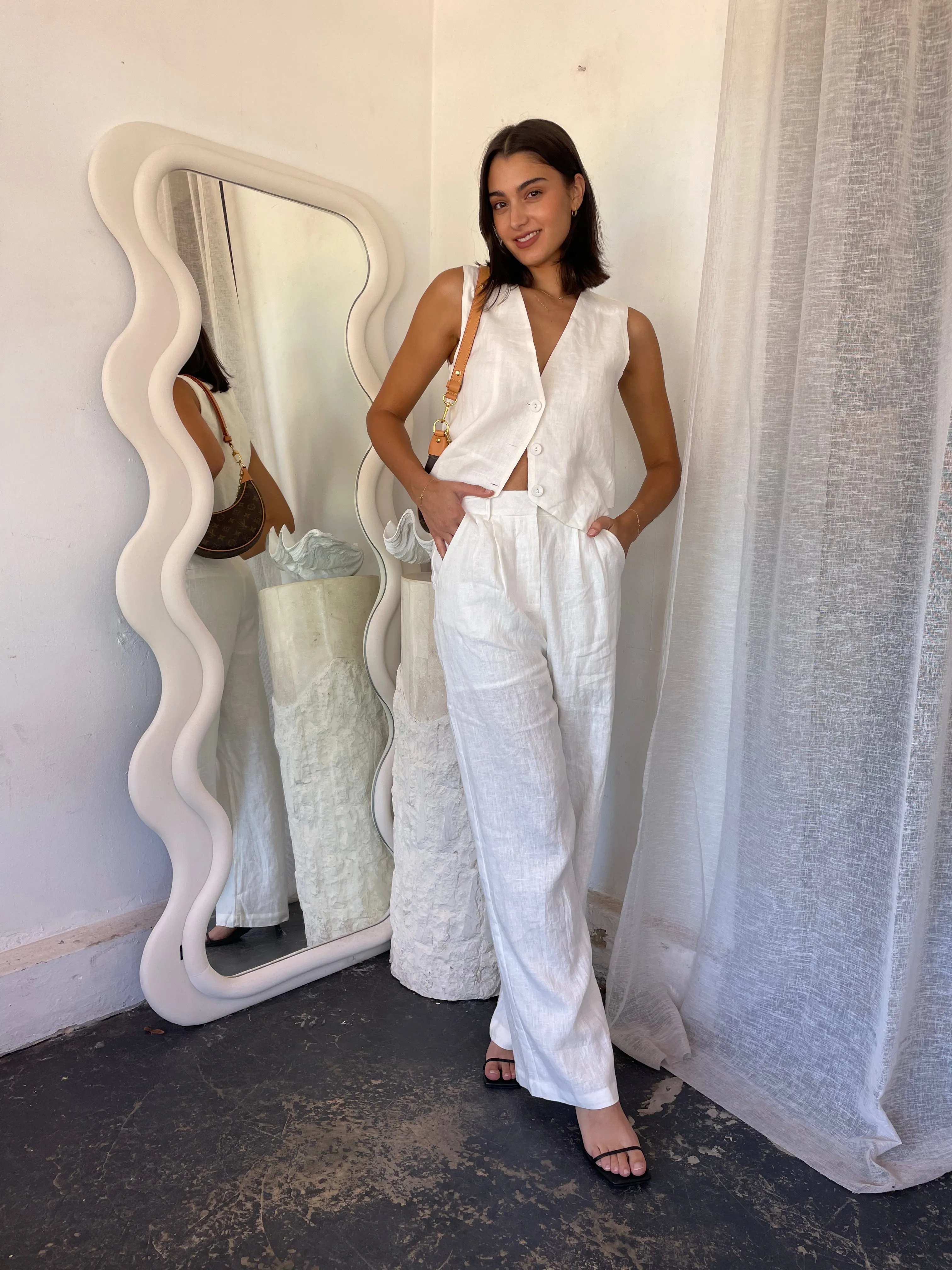 White Closet  Pearl Linen Vest