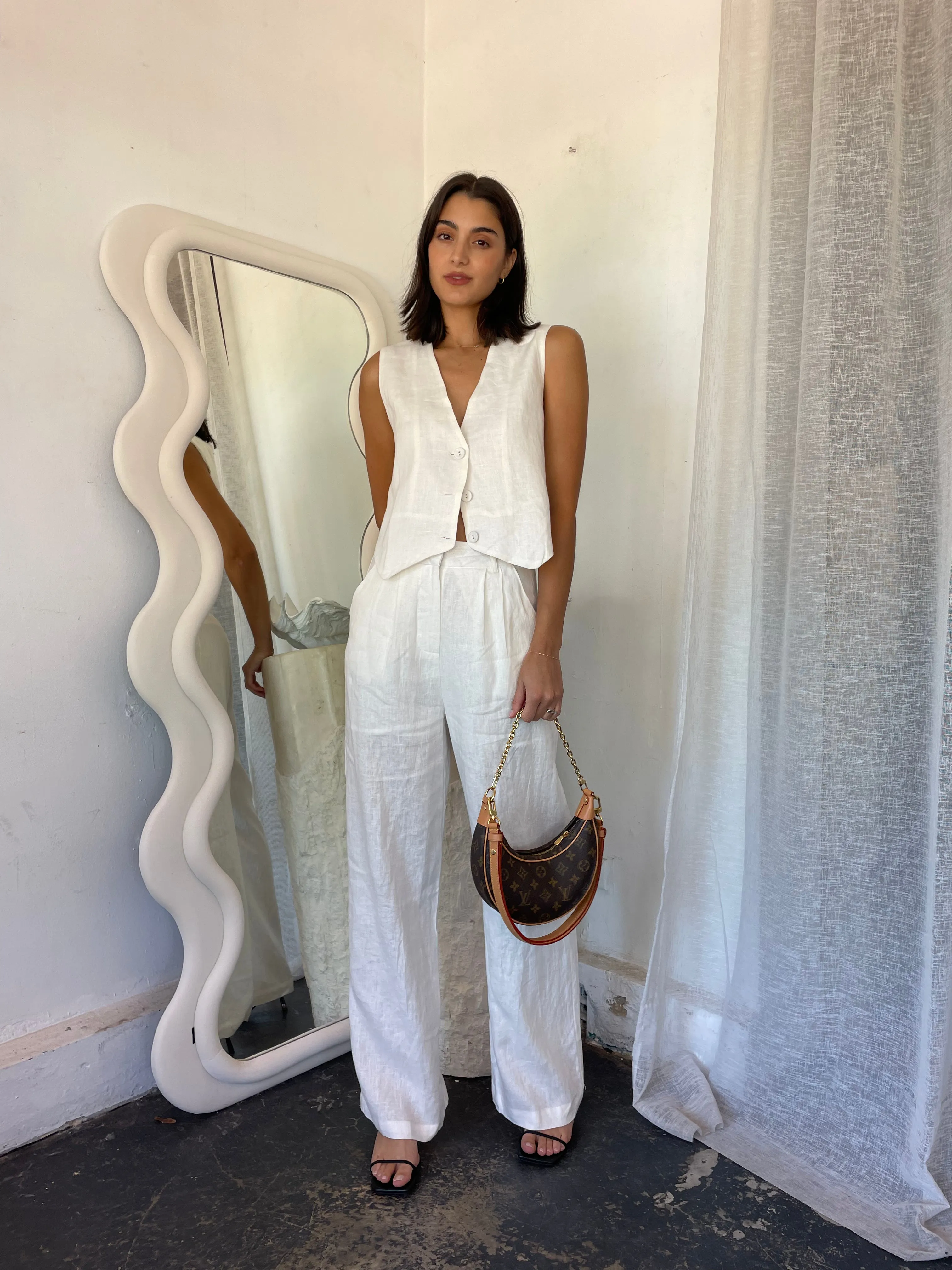 White Closet  Pearl Linen Vest