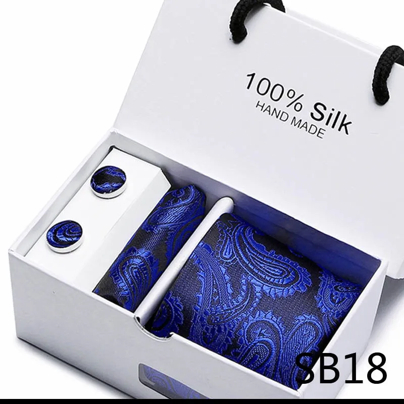 Xituodai Gift box Office  Men Classic Party Wedding striped 7.5cm Silk Wedding  Floral Tie Necktie Handkerchief Set