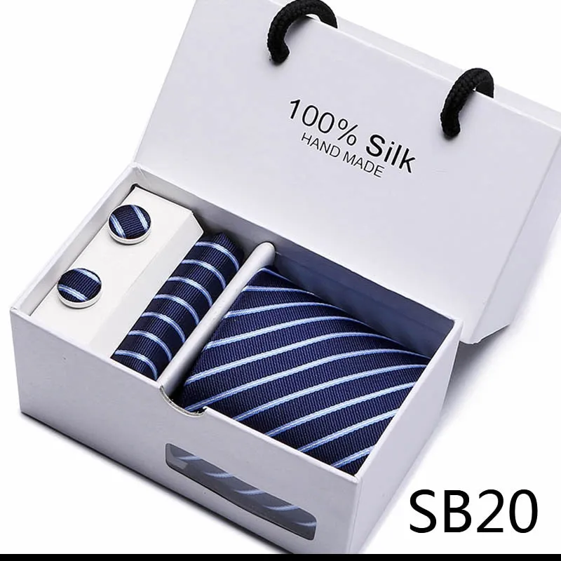 Xituodai Gift box Office  Men Classic Party Wedding striped 7.5cm Silk Wedding  Floral Tie Necktie Handkerchief Set