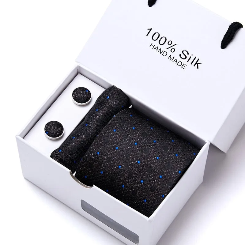 Xituodai Gift box Office  Men Classic Party Wedding striped 7.5cm Silk Wedding  Floral Tie Necktie Handkerchief Set